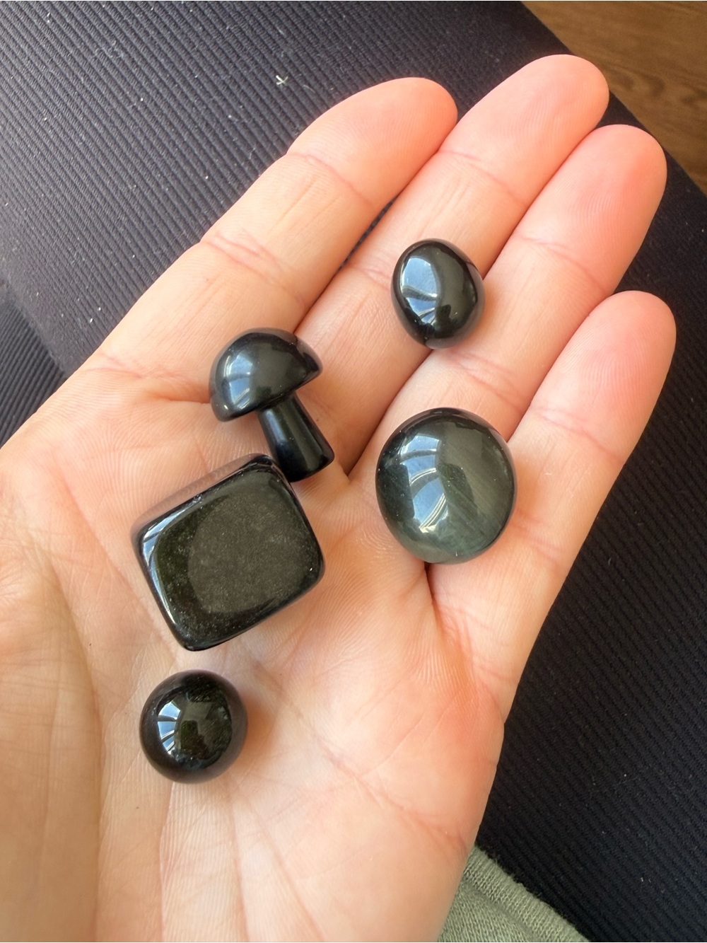 Bundle of black obsidian crystals - some silver sheen obsidian